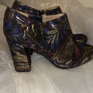 Naturalizer Metallic Brocade Block Heel Ankle Boots - Blue, Silver, Purple